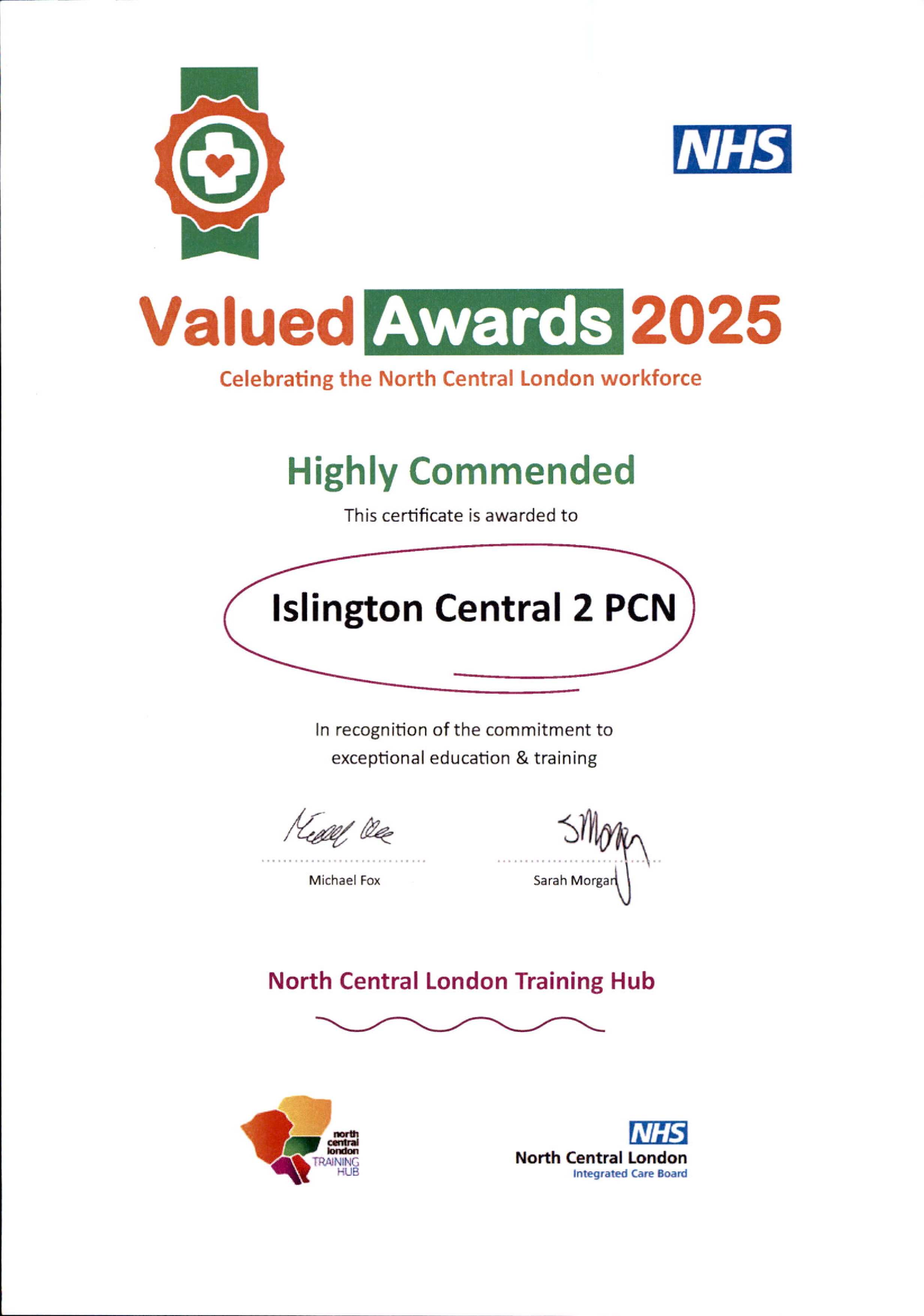 Valued Awards Certificate